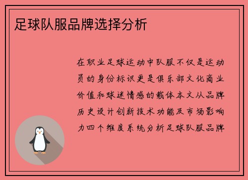 足球队服品牌选择分析